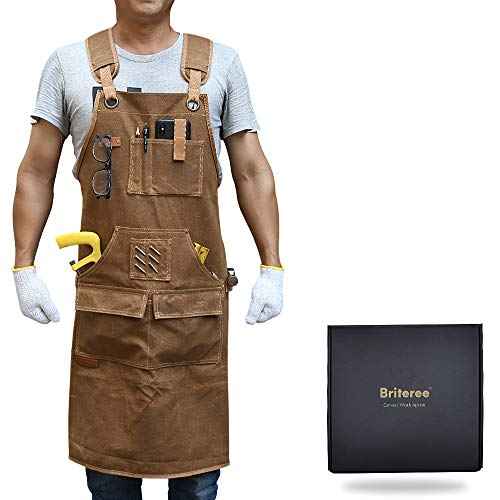 Woodworking Apron for Men, with 9 Tool Pockets, Durable Waxed Canvas Work Apron for Woodworkers Carpenters Blacksmiths (Brown -Waxed Canvas Apron)