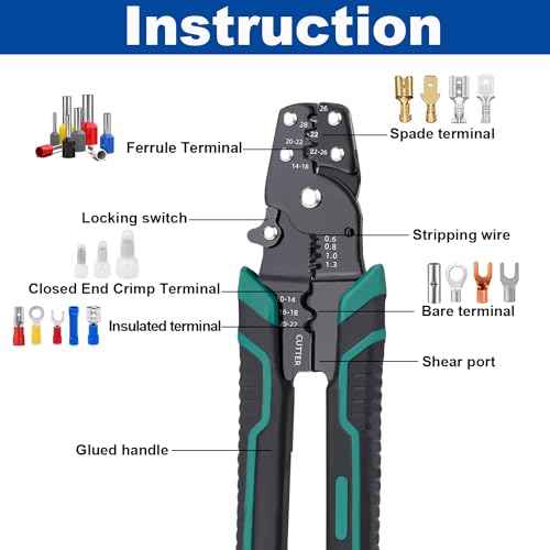 Tnisesm Wire Crimping Tool, Multifunctional stripping crimping pliers Wire stripper and crimping tool for Insulated Bare/Heat Shrink connectors Electrical Connectors(22-10 AWG)
