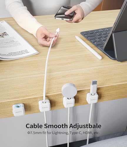 White 9 Pack Magnetic Cable Clips Cord Organizer for Desk & Home