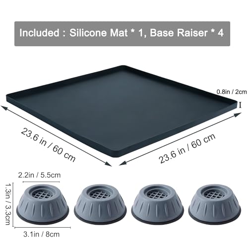 Kingwi 23.6 x 23.6 x 0.8 in Mini Fridge Mat with 4 Risers, Leak-Proof Silicone Floor Protector