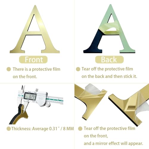 HXymxkeqi A Large 3D Acrylic Letter Wall Sticker - Light Gold, 20cm, Self-Adhesive