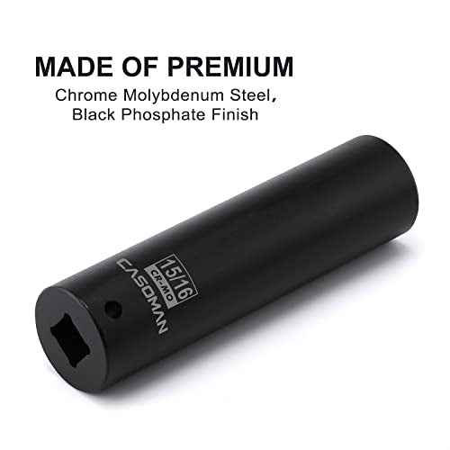 CASOMAN 1/2-Inch Drive Extra Deep Socket (15/16"), CR-MO, SAE, 6-Point, Extra Long