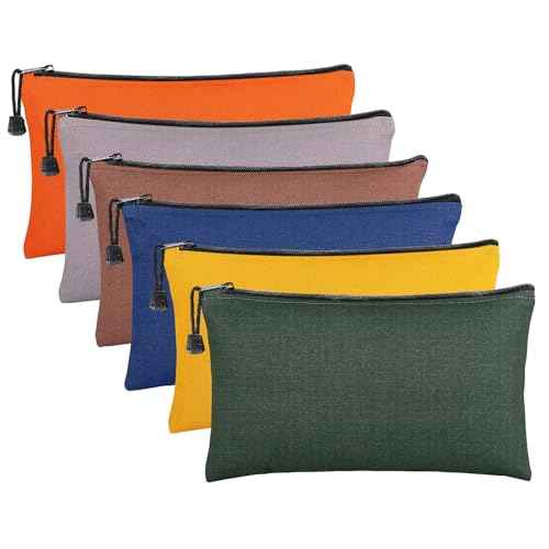 ANPHSIN 6 Pack Canvas Tool Bags Pouches - 11.2''x 7'' Heavy Duty Zipper Pouch Set, Multipurpose Small Tools Storage Organizer with Dependable Zipper