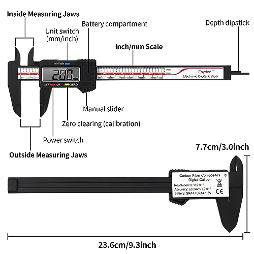 Esydon 6-Inch Digital Caliper with LCD Screen, Auto-Off, Precision Measurement for DIY & Household