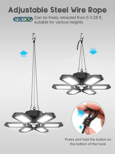 SEOBIOG 2 Pack Plug-in Garage LED Light 20000LM 6500K Shop Lighting, 6 Panel Deformable Design, Linkable, Energy Efficient, Easy Install