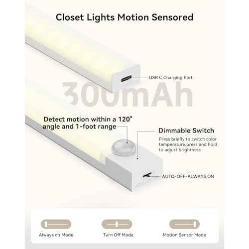 Under Cabinet Lighting 8 Inches Rechargeable Motion Sensor Light Indoor, 3 Color Dimmable Closet Light Battery Operated, USB Stick on LED Magnetic Under Counter Lights for Kitchen Stair, 3 Packs