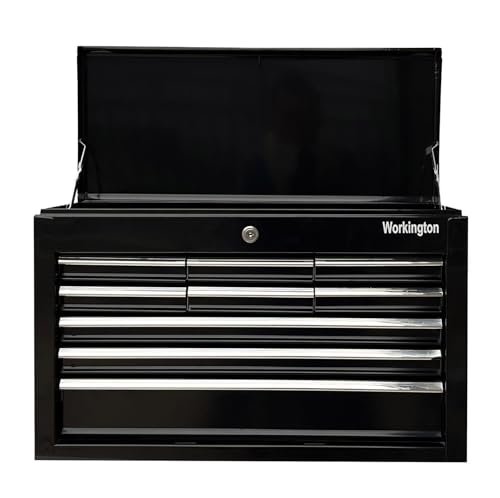 Workington Black 24" 9-Drawer Portable Metal Tool Chest Cabinet with Ball Bearing Slides