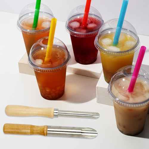 4Pcs Stainless Steel Wood Circular Clay Hole Cutters,Straw Hole Puncher for Plastic Lids,Lid Hole Puncher for Straw, Pottery Tools with Wooden Handle, Multi-Purpose Clay Tools