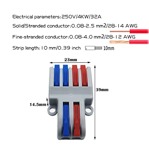 CESFONJER Set4 Compact Wire Connectors 2 in 4 Out Lever Nut Terminal Blocks