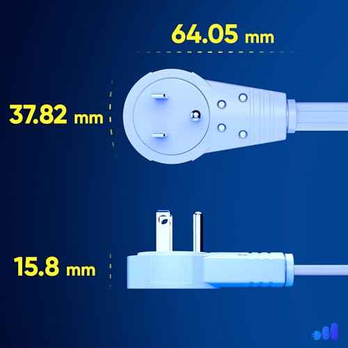 Maximm Cable 10 Ft 360¡Æ Rotating Flat Plug Extension Cord/Wire, 16 AWG Multi 3 Outlet Extension Wire, 3 Prong Grounded Wire - White - UL Certified