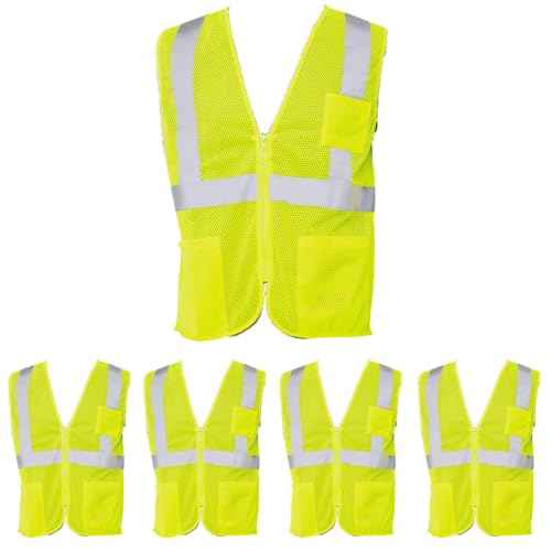 ATERET Reflective High Visibility Safety Vest, Class 2 Type R, 5 Pack I Compliance with ANSI/ISEA 107-2015
