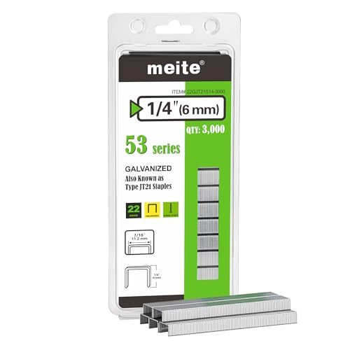 Meite JT21 Staples 1/4 Inch Galvanized Staples for Staple Gun – 3,000 Count Pack