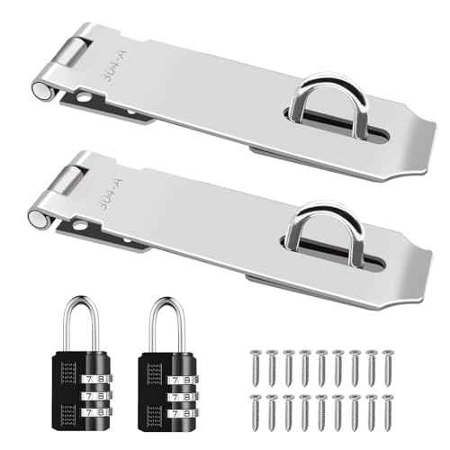 2Pcs Door Locks Hasp Latch,5 Inch 304 Stainless Steel Safety Packlock Clasp Hasp Lock Latch,Hinge Lock Padlock with Screws for Gates,Doors,Cabinets, Closets and More