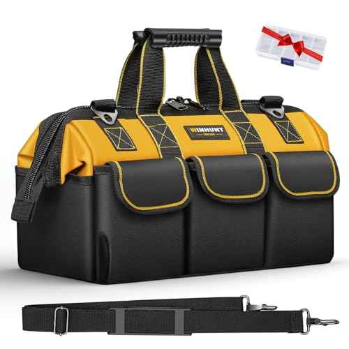 Tool Bag, 18-inch Wide Mouth Tool Organisers, 600 Denier Large Tool Bag for Home DIY & Equipment Storage, Yellow and Black