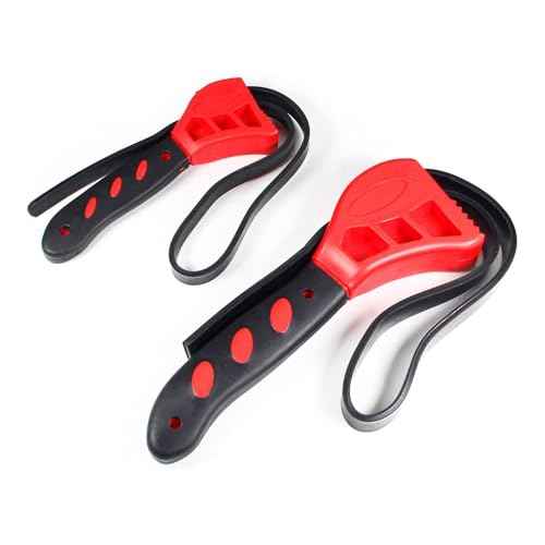 Utoolmart 2-Pack Strap Wrench Set, Rubber Strap Adjustable Wrench, Oil Filter Wrench Set, Jar Opener, Pipe Wrench, Water Filter Wrench, 24" and 20" Length Reinforced Rubber Belt (Red)