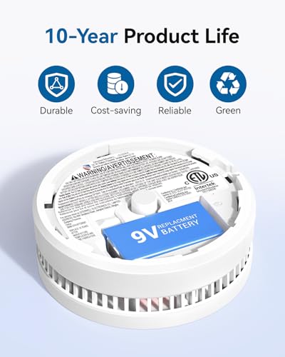 SITERWELL 9V Battery Operated Smoke Detector with Photoelectric Sensor, Pack of 1