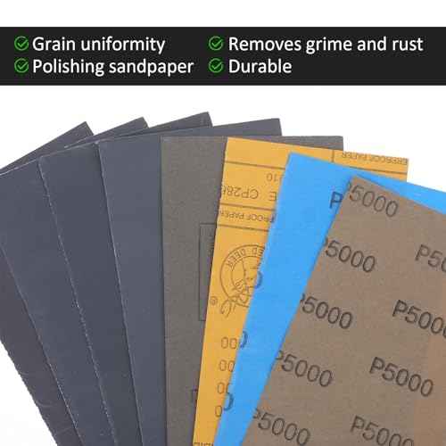 24 Pcs Sandpaper Assortment, 9x3.6 Inch 1000 to 5000 8 Assortment Grit Sand Paper, Wet Dry Sanding Paper for Wood Furniture Finishing, Metal Sanding, Automotive Polishing