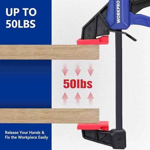 WORKPRO 6" Mini Bar Clamps for Woodworking, One-Handed Clamp/Spreader, Light-Duty Screw-Change F Clamp with 50lbs Load Limit, 2PC