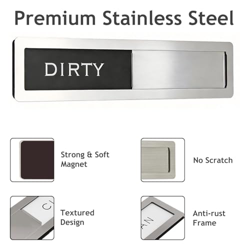 YEWGARB 304 Stainless Steel Clean Dirty Dishwasher Magnet (Black & White)