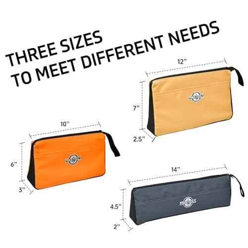 Stand-Up Tool Pouch Bag with Zipper, Small Tool Pouches Bag Reinforced Bottoms, Water Resistant Fabric, Multi-Size 3-Pack£¨10/12/14-Inch£©