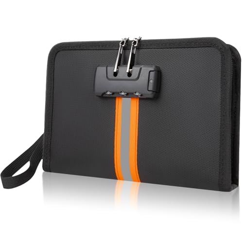 Black Fireproof Waterproof Money Bag with Lock 8x1.1x5 Inches for Cash & Cards