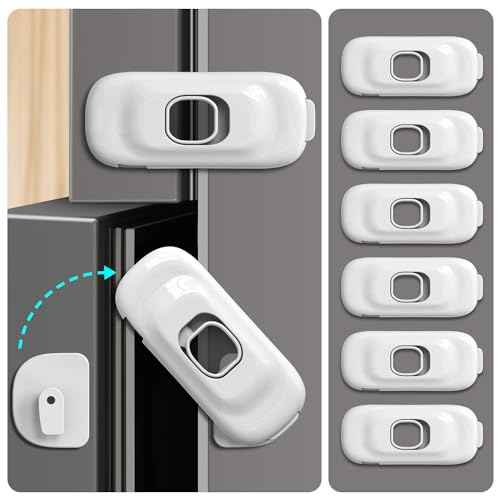 Cabinet Fridge Locks Baby Proofing, 6 Pack Child Proof Cabinet Refrigerator Locks, Baby Child Safety Frigerator Locks for Cabinets, with Strong Adhesive Pad for Draw Kitchen Oven (White, 6 Pack)