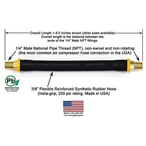8.5-inch Short Air Compressor Hose: 1/4" Male NPT to 1/4" Male NPT Connections (Lead-Free Brass)