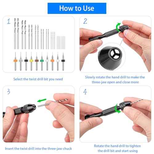 36 Pieces Hand Drill Set, Pin Vise Hand Drill with 10PCS PCB Mini Drill Bits and 25PCS Micro Twist Drill Bits, Jewelry Drilling Tool for Resin Polymer Clay, DIY Craft