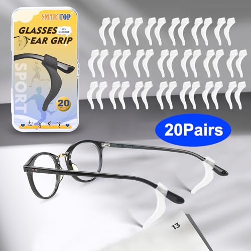 SMARTTOP Clear Eyeglass Ear Grips 20 Pairs - Anti-Slip Silicone Holder, Sports & Reading Glasses, US-s-22a