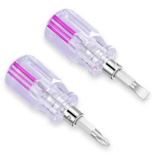 2 PCS Mini Short Stubby Screwdrivers Set, Flat & Phillips Head Short Screwdriver, Compact Pocket Magnetic Dual End Screwdrivers for Tight Spaces Computer Glasses Sewing Machine and DIY Repairing