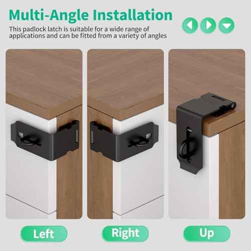 90 Degree Hasp Latch, Heavy Duty 304 Stainless Steel Padlock Hasp Lock for Right Angle File Cabinet, Desk Drawer, Tool Box, Mailbox, Bookcase (Black-1pc)