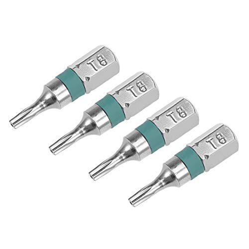uxcell 4pcs 25mm Long 1/4" Hex Shank T8 Security Torx High Quantity Screwdriver Bits S2 High Alloy Steel