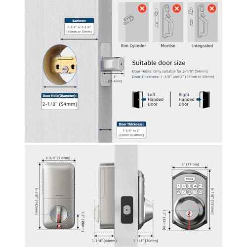TEEHO TE001 Keyless Entry Door Lock with Keypad - Smart Deadbolt Lock for Front Door with 2 Keys - Auto Lock - Easy Installation - Satin Nickel