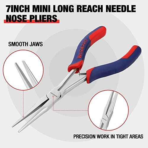 WORKPRO 7 Inches Needle Nose Pliers, Mini Long Needle Nose Pliers with Smooth Jaws, Small Long Reach Pliers for Jewelry Making, Bending Wire and Small Object Gripping Work On Narrow Place
