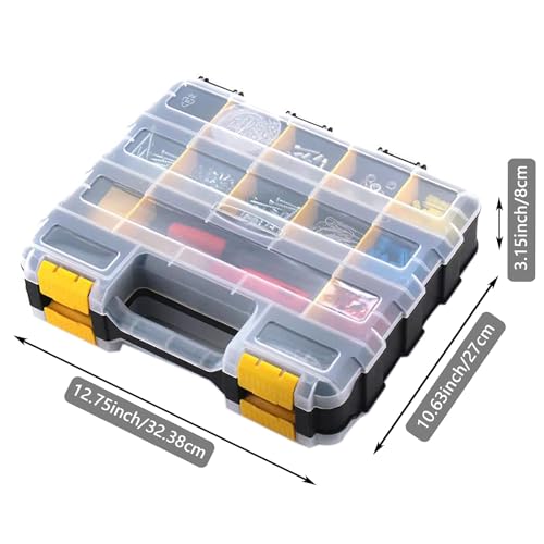 AIDY-PRO Yellow 34-Compartment Small Parts Hardware Organizer Box - Removable Dividers, Portable Tool Storage, Durable Plastic