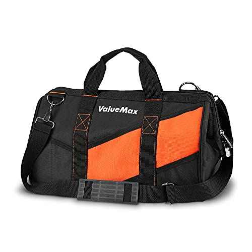 ValueMax 16-Inch Wide Mouth Tool Bag, Tool Organizer Tote Bag with Shoulder Strap, Heavy-duty Tool Storage Bag with 13 Pockets for HVAC, Plumber, Mechanic