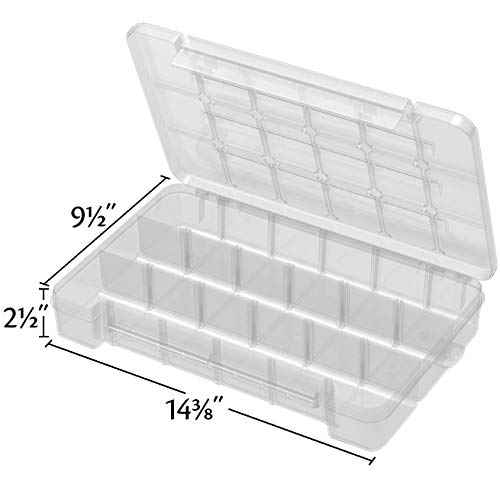 Akro-Mils 05905 Plastic Portable Parts Storage Case for Hardware and Crafts with Hinged Lid and 5 Adjustable Dividers, (14-3/8-Inch x 9-1/2-Inch x 2-1/2-Inch), Large, Clear