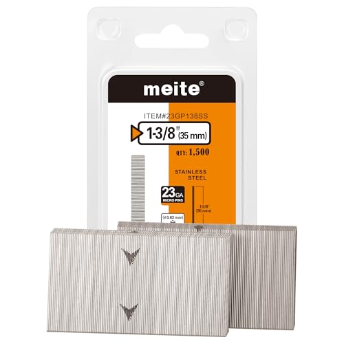 Meite 23 Gauge 1-3/8 Inch Stainless Steel Pin Nails for Nail Gun, Micro Headless Nails, 1,500 Counts
