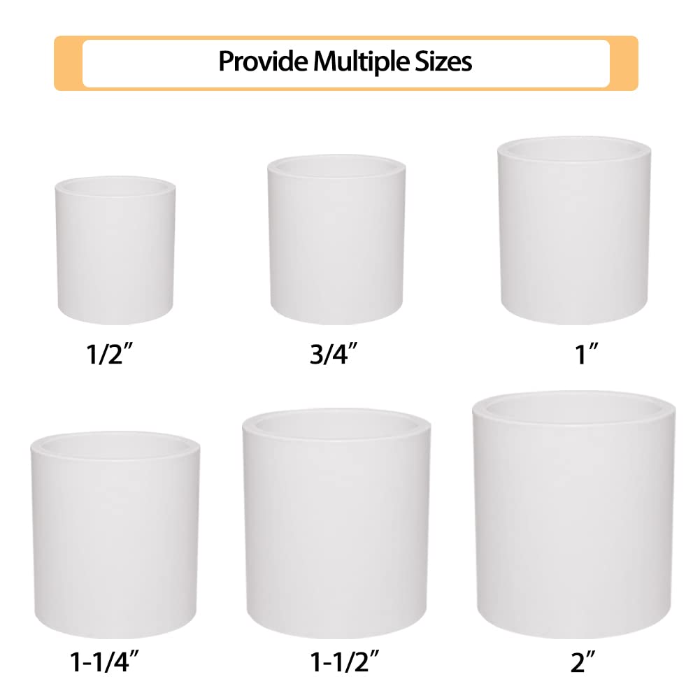 Fitvell 5PCS 1-1/2" PVC Pipe Fitting Coupling Connector Adapter Pipe Fitting Slip (Socket x Socket) Schedule 40 White Color