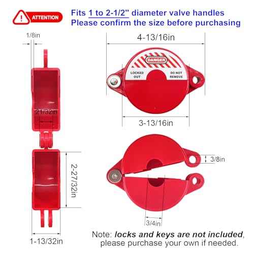 Gate Valve Lockout and Safety Padlock,1Set, Hose Bib Lock for Outdoor Faucet Knob/Water Spigot/Propane Tank,1 to 2-1/2 in Dia Valve Handles,Secure Lock Device for Outside Garden Valve