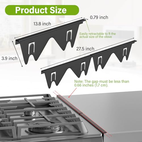 Stainless Steel Stove Gap Covers 2 Pack, Extendable 13.8–27.5 in, 0.79 in Wide, Heat-Resistant Black