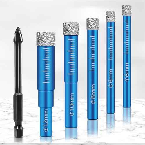 6 PCS Diamond Drill Bits Set for Porcelain, Ceramic, Glass & Tile - Masonry Drill Bit Set for Various Tiles Marble, Includes Cooling Wax for Efficient and Precise Drilling