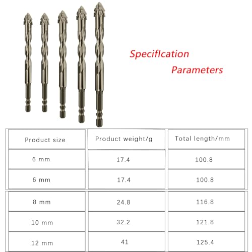 High Strength Eccentric Twist Drill Bit,for Stone,Glass,Concrete,Wood,Brick,Metal,Four Blade Serrated Drill Bit Set(6/6/8/10/12mm)