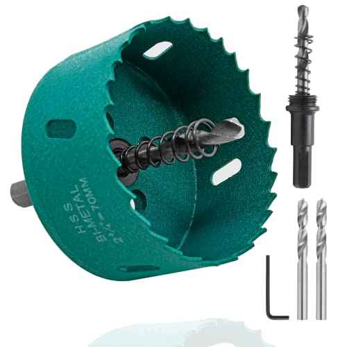 2 3/4 Inch / 70mm Hole Saw with Arbor, 2.75 Inch Hole Saw HSS Bi-Metal Hole Cutter Smoothly Cutting in Cornhole Boards, Plastic, Wood, Fiberboard, Drywall