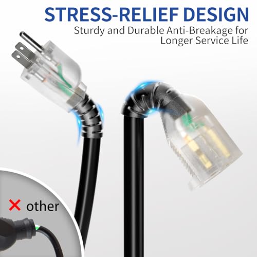 Black 100ft Heavy Duty Outdoor Indoor Extension Cord with Lighted Plug