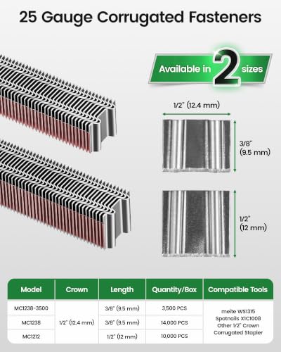 Meite Corrugated W Staples 3/8-Inch Length, 1/2-Inch Crown, 3,500 PCS (Variation: 3/8")