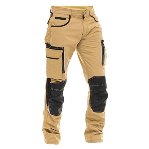 FASHIO FF Mens Construction Pants Utility Work Heavy Duty Workwear Trousers Carpenter Knee Reinforcement Cordura Safety Pants