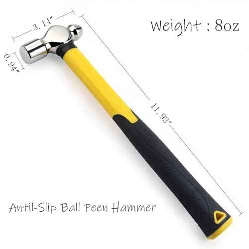 8oz Ball Peen Hammer,Reinforce,Polished,Shock-Proof Plastic Handle.