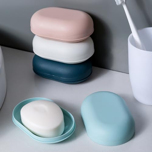 4Pcs Plastic Soap Dishes with Lids - Bathroom & Kitchen Soap Holders, 11.5 x 7.2 cm