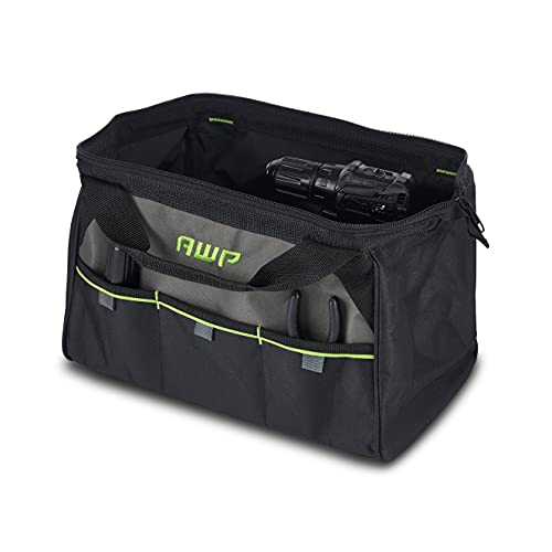 AWP 15 Inch Premium Tool Bag Black Durable Organizer for Contractors and Professionals